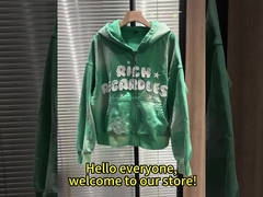 Cadeau personnalisé 400/500 gsm Poids lourd Coton Fermeture à glissière Vintage Patch Broderie Acide Wash Hoodie