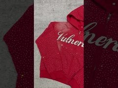 Nouveaux Hoodies surdimensionnés en strass de luxe personnalisés 2025, zippés, amples, délavés vintage, effet soleil