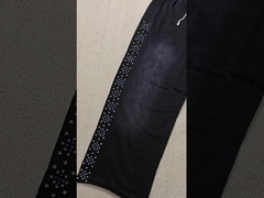 Coureurs sur mesure Pantalons de sueur en coton surdimensionné Terry français Jambes droites Baggy Acide Wash Flared Rhinest