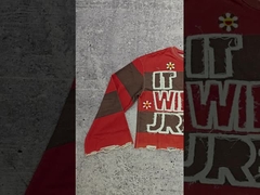 Logo personnalisé 280-300 g/m² Coton Effet usé Broderie Délavé à l'acide Ourlet brut Crop Top Rayé Manches longues