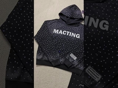 Sweat à capuche zippé avec applique brodée personnalisée, strass, délavé, effet vieilli, en polaire, style vintage, délavage à l'acide, streetwear