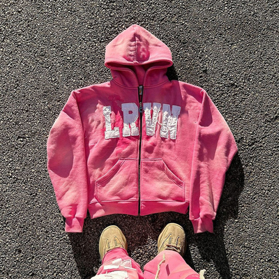 acheter Sur mesure surdimensionné 500gm Lavé à l' acide Fermeture à glissière En détresse Lettre Patchwork brodée Hoodies online manufacture