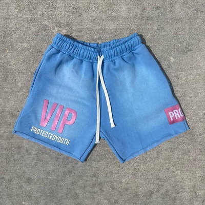 acheter Logo imprimé sur mesure en poufsouffle Shorts de lavage à l' acide Shorts en coton Fleece Poches fermeture à glissière Shorts de sueur pour hommes online manufacture