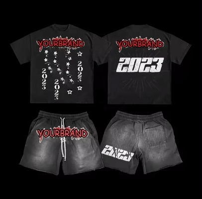 acheter T-shirt et short à la mode pour hommes vintage lavés avec impression numérique online manufacture
