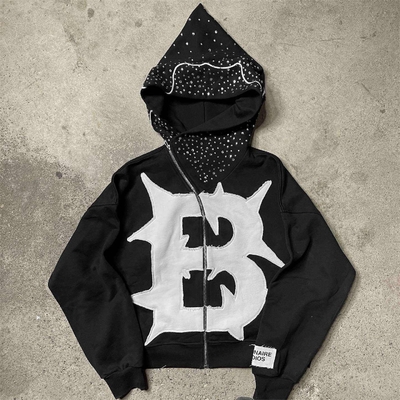 acheter Cadeau sur mesure Y2k Français Terry Patch Travail coupé Capuchon coupé dans le style distressed lavé online manufacture