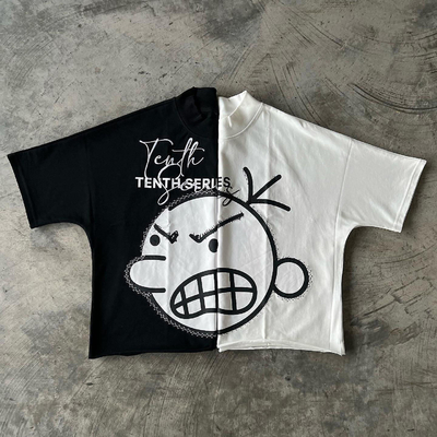 acheter 400 grammes épais Collier Broderie Drop Épaule surdimensionné T-shirt blanc découpé en boîte Hommes online manufacture