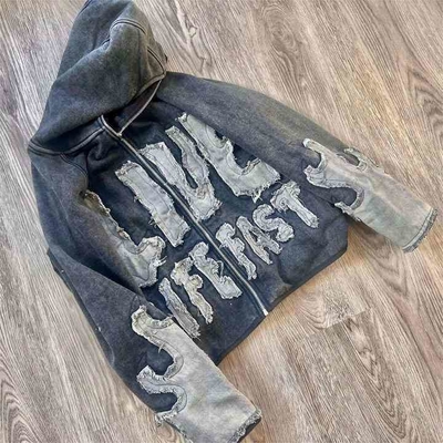 acheter T-shirt avec fermeture à glissière pleine et appliqué déprimé online manufacture