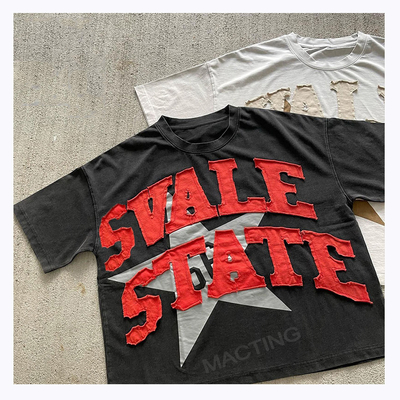 acheter T-shirts graphiques personnalisés pour hommes DTG Impression Vintage Distressed Patch Broderie Acide Wash online manufacture