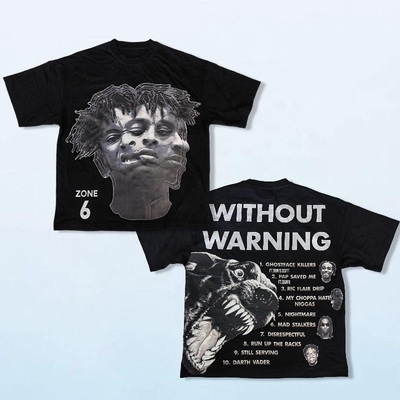 acheter T-shirt sur mesure imprimé Dtg Hip Hop noir blanc poids lourd tissé par méthode de tricot online manufacture