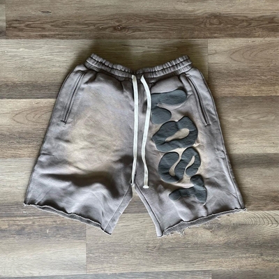 acheter Le lavage à l'acide Soleil décoloré Shorts surdimensionnés Logo personnalisé Puff Print Joggers Terry français pour hommes online manufacture
