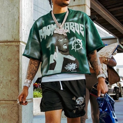 acheter Vêtements de rue personnalisés pour hommes Vintage Acide Wash Soleil décoloré Raw Hem boxy ajusté crop top T-Shirt online manufacture