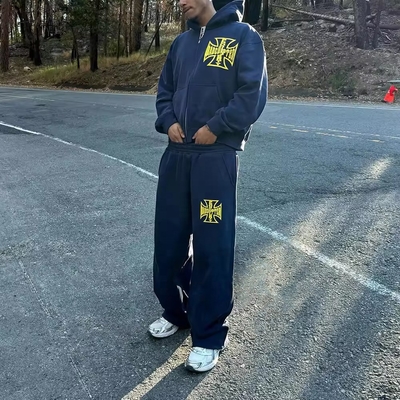 acheter Vintage lavage à l'acide Costumes d'entraînement pour hommes DTG Impression Sweat Suit Casual Daily Life Jogger Set online manufacture