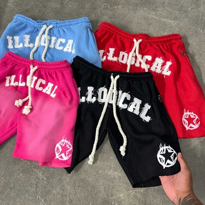acheter Vêtements de rue pour hommes sur mesure Épaisse corde à dessin Vintage Applique Sweat Short Cut Edge Acid Wash online manufacture