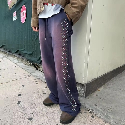 acheter Laver à l' acide ensoleillé Coureurs sur mesure Sweatpants en coton avec décoration en cristal online manufacture