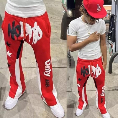 acheter Pantalon de survêtement rouge pour hommes Coureurs antistatiques Pantalon de survêtement de survêtement Vintage Style Puff Printing online manufacture