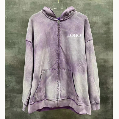 acheter Vintage Distressed déchiré cravate teintée fermeture à glissière Hoodies détection d'aiguille et modèle personnalisé online manufacture