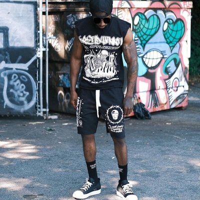 acheter 2024 Été Jogging Acide Wash Anxieux Sans Manches Homme de 2 pièces Shorts T-shirt online manufacture
