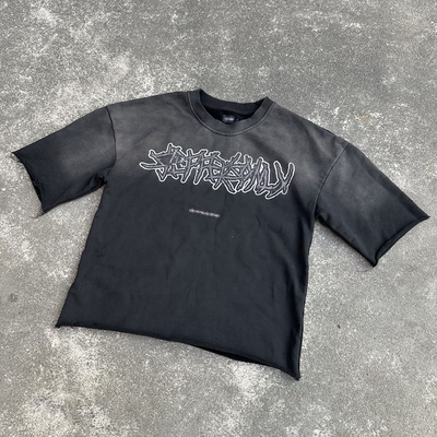 acheter T-shirt de poids lourd de 300 grammes français Terry T-shirt ensoleillé à l'acide lavé en coton coupé T-shirt homme online manufacture