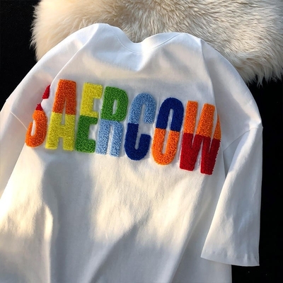 acheter Logo personnalisé 100% coton T-shirt rond cou serviette avec patch de broderie de chenille online manufacture