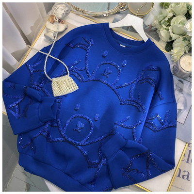 acheter Sweat-shirt sur le cou de l'équipage pour femmes surdimensionné avec graphisme d'ours mignon et imprimé glitter online manufacture