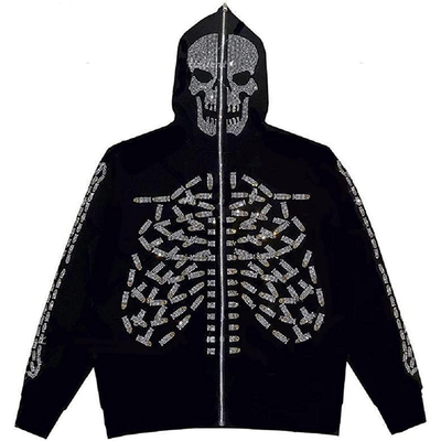 acheter 800 grammes Sweat-shirt à fermeture à glissière pour homme Gothique Crâne en strass Jacket à imprimante graphique online manufacture