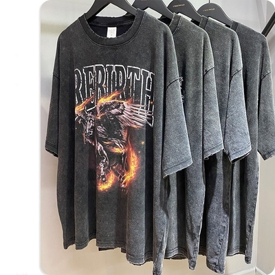 acheter T-shirt personnalisé pour hommes Impression à écran de soie surdimensionnée Vintage Distressed Acid Wash Tee S-5XL online manufacture