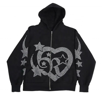 acheter 700 grammes Poids lourd Rhinestone Fermeture à glissière Sweatshirts pour hommes Full Zip Up Hoodie online manufacture