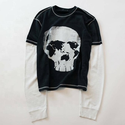 acheter T-shirt à manches longues à double couche sur mesure T-shirts à double teinte avec crâne imprimé graphique online manufacture