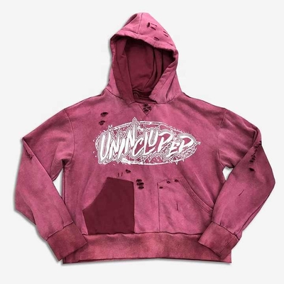 acheter Vintage Soleil décoloré en détresse déchiré pull-over Hoodie pour hommes et femmes en style unisexe online manufacture