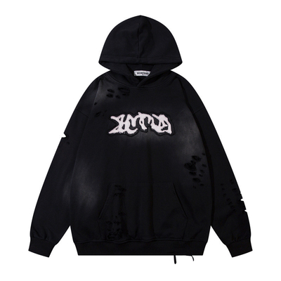 acheter Vintage Stone Sand Lavé Hoodie déchiré Vêtements de rue américains Poids lourd Acide Wash online manufacture