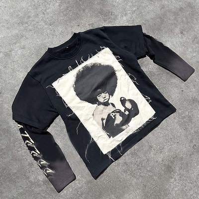 acheter T-shirt surdimensionné en carton Y2K graphique déprimé en patchwork brodé pour hommes online manufacture