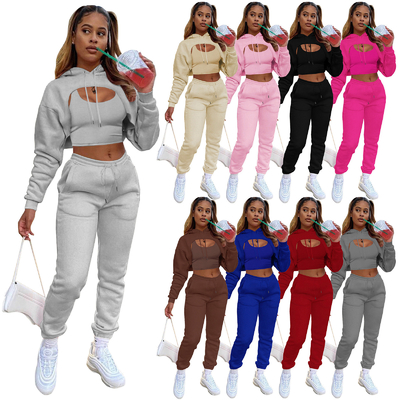 acheter Vêtements de sport pour femmes imprimés en rose 3 pièces ensemble crop top sweat et joggers cropped sweat online manufacture