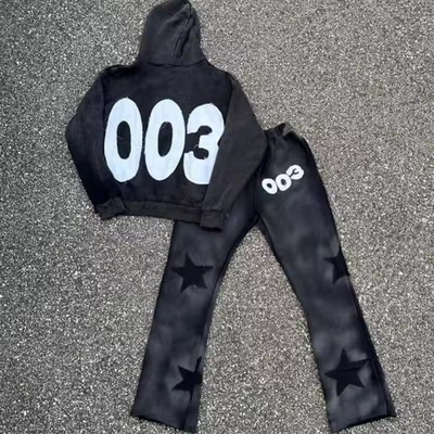 acheter 1000 quantité 100% coton lavage à l'acide en détresse patch brodé Applique Hoodie et jogger ensemble pour hommes online manufacture