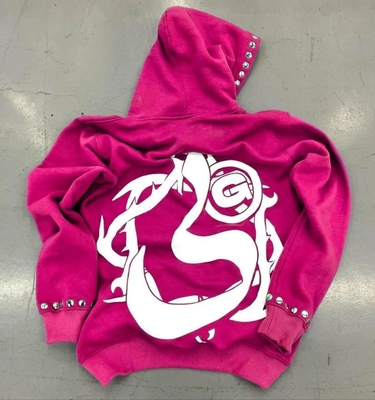 acheter Les hommes en pierre de strass fermeture à glissière avec capuche Vintage Acid Wash Streetwear Capuche Sweatshirt online manufacture