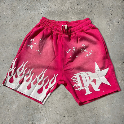 acheter bleu noir Shorts de lavage à l'acide jaune Coupe à la corde à tirer Impression graphique coton français Terry Shorts de rue Hommes online manufacture