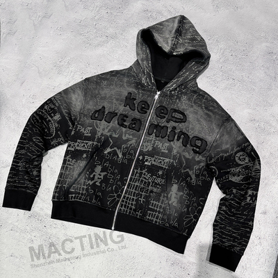 acheter Print complet Vintage Distressed Applique Broderie Hoodie 800 grammes Poids du tissu online manufacture