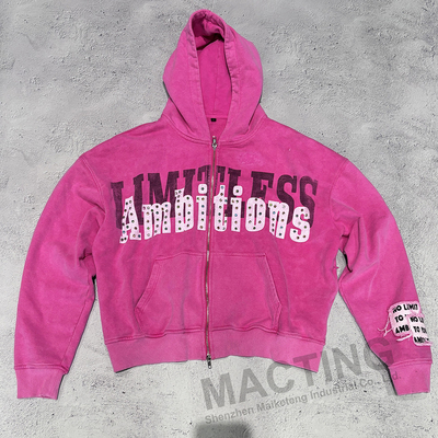 acheter Vêtements de rue personnalisés Vintage Hoodie lavé avec 800 grammes de poids de tissu et strass online manufacture