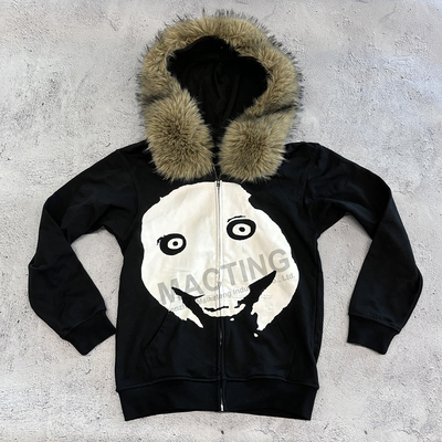 acheter Coupe de cheveux de poils faux épais en hiver avec capuche et fermeture à glissière en boîte online manufacture