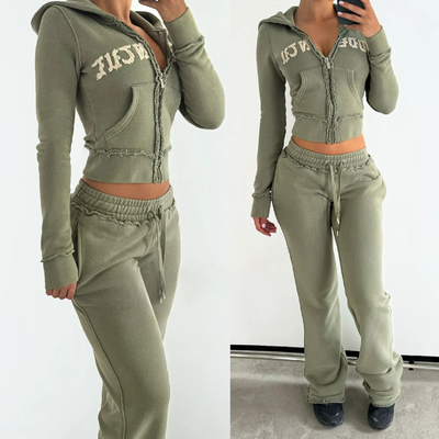 acheter Costumes de sport de lavage à l' acide brodés sur mesure pour femmes 100% coton Sweatpants et sweat-shirt à capuche online manufacture