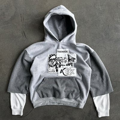 acheter Pull-over gris pour homme avec broderie personnalisée et manche à gaufres à double couche online manufacture