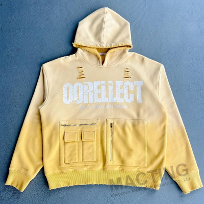 acheter Vêtements de rue personnalisés surdimensionnés lourds 500gm 100% coton lavage à l'acide solaire décoloré fermeture éclair Hoodie Hommes avec poches fermeture éclair online manufacture