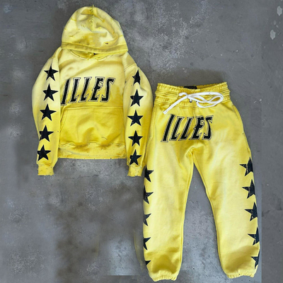 acheter Ensemble sur mesure pour hommes en deux pièces Pullover poids lourd imprimé Troublé Vintage Acid Wash Tracksuit online manufacture