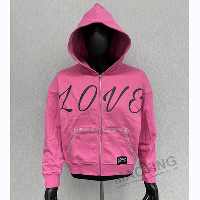 acheter Vêtements de rue personnalisés Y2K 100% coton Poids lourd Hoodies surdimensionnés Impression à écran de soie Rhinestone Boxy Zip Up Hoodie online manufacture