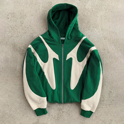 acheter 100% coton français Terry poids lourd 500gm surdimensionné Fermeture à glissière Vintage Hoodie Hommes patchwork Hoodies online manufacture