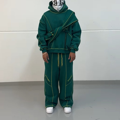 acheter Maillot de sport sur mesure pour hommes Dtg Imprimé Piping Sweat Suit Letter Imprimé Sweatpants à capuche Deux pièces online manufacture