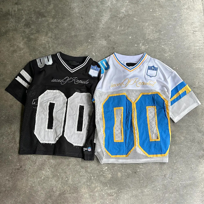 acheter Broderie personnalisée Sport décontracté Vêtements de rue américains rétro Hommes Coupe Polyester Mesh Football T-Shirt Boxy Football Jersey online manufacture