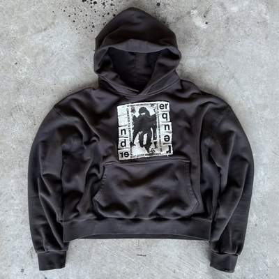 acheter Logo personnalisé Hoodies en coton poids lourd Patchwork Broderie en détresse Vêtements de rue surdimensionnés pull-over en boîte Hoodie pour hommes online manufacture