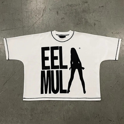 acheter T-shirt à col rond imprimé sur commande T-shirt à couture de contraste blanc 300 grammes T-shirts en coton poids lourd en coton ajusté en taille réduite hommes online manufacture