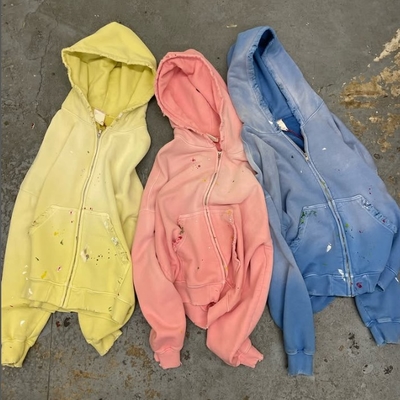 acheter Coiffure sur mesure lavée par le soleil, décolorée, en désarroi, homme, coton découpé, Terry, poids lourd, 420 Gsm, fermeture à glissière, remorque, chemise à capuche en strass. online manufacture