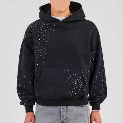acheter Sweat à capuche personnalisé pour homme, streetwear, broderie logo, vintage, délavé à l'acide, surdimensionné, épaules tombantes, strass online manufacture